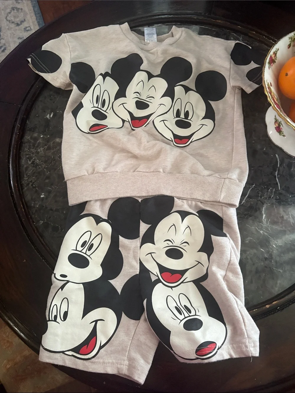 Kids Mickey Mouse Short Pajama Set - Light Beige and Black